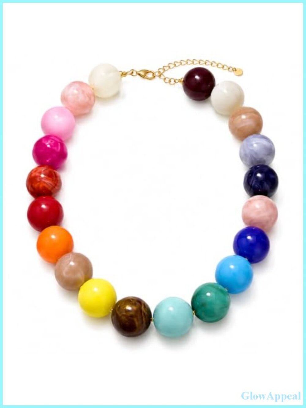 Chunky Beaded Statement Necklace with Resin Beads and Gold Tone Chain